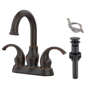 4 in. Centerset Double Handle Bathroom Faucet with Pop-Up Drain and Supply Hoses in Oil Rubbed Bronze