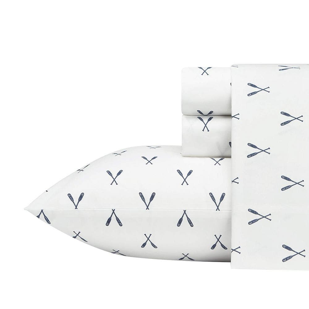 Twin White Cotton Percale Nautical Sheet Set