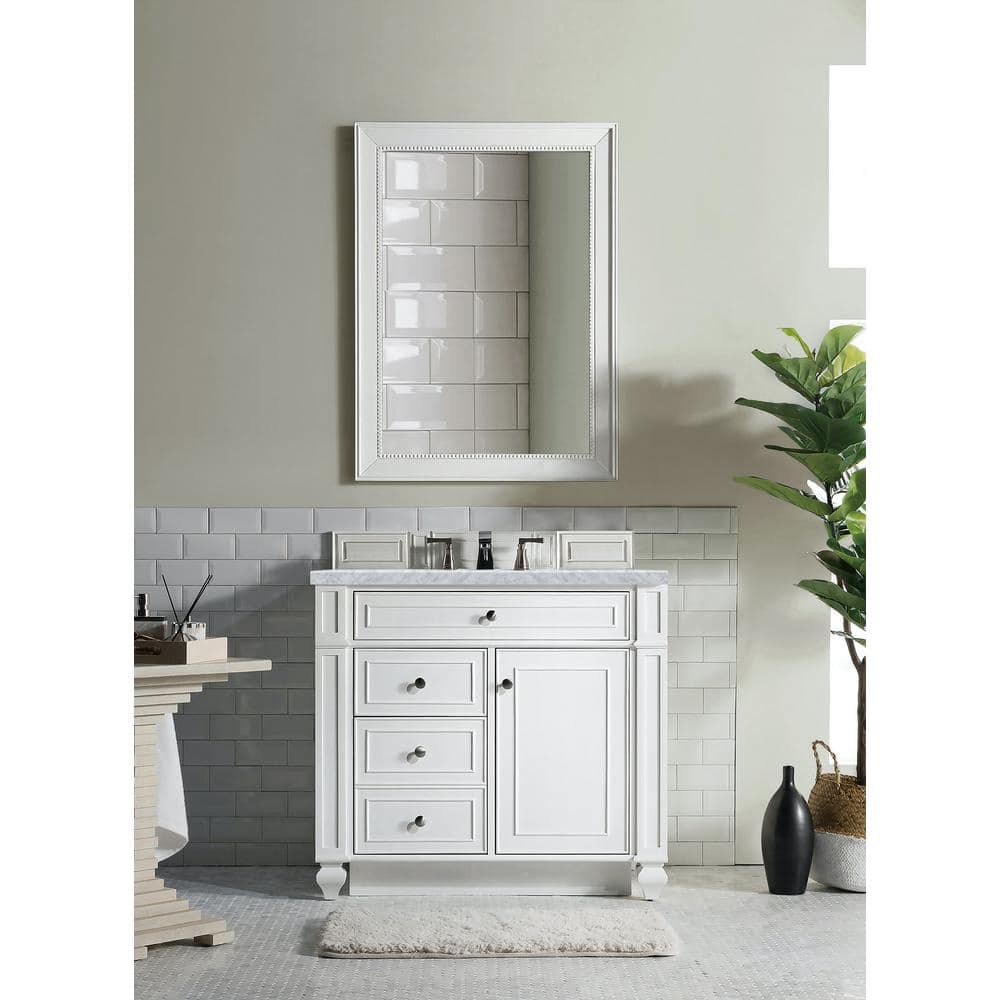 Bright White Plywood Single Vanity with Carrara Marble Top