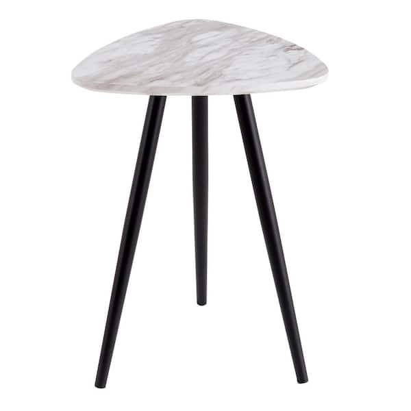 Unbranded 19.09 in. White Triangular Faux Marble Side Table, Small Accent Coffee Table with Dark Gold Metal Legs Bedside Table