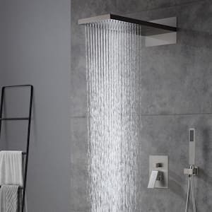 1-Spray Patterns with 2.5 GPM 22 in. Wall Mount Dual Shower Heads in Spot Resist Brushed Nickel (Valve Included)