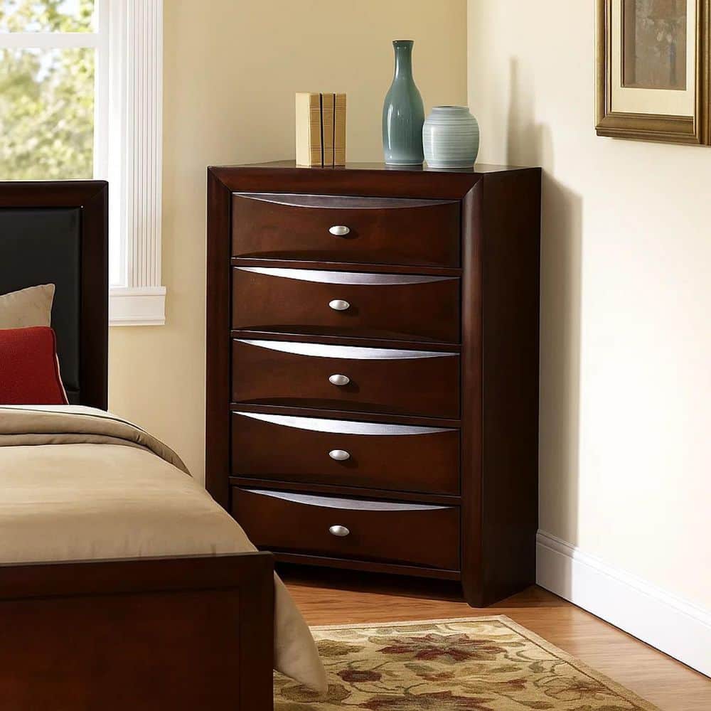 Simo Cherry Brown 5-drawer 31.5 in. Tall Dresser without Mirror price history on PriceWatchPro