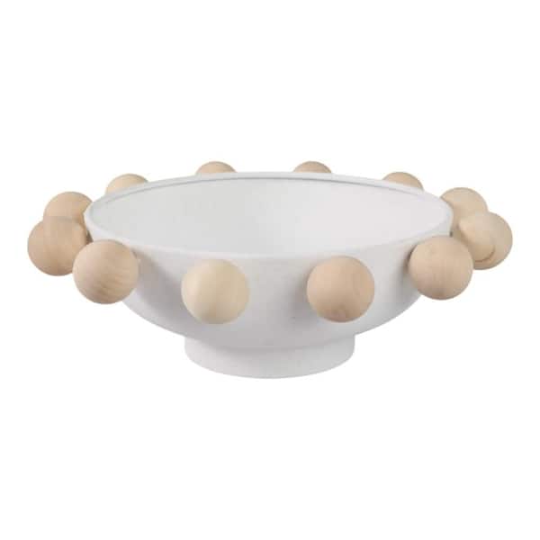 White 13 in. x 4.25 in. Wood Novelty Decorative Bowl with Large Knobs