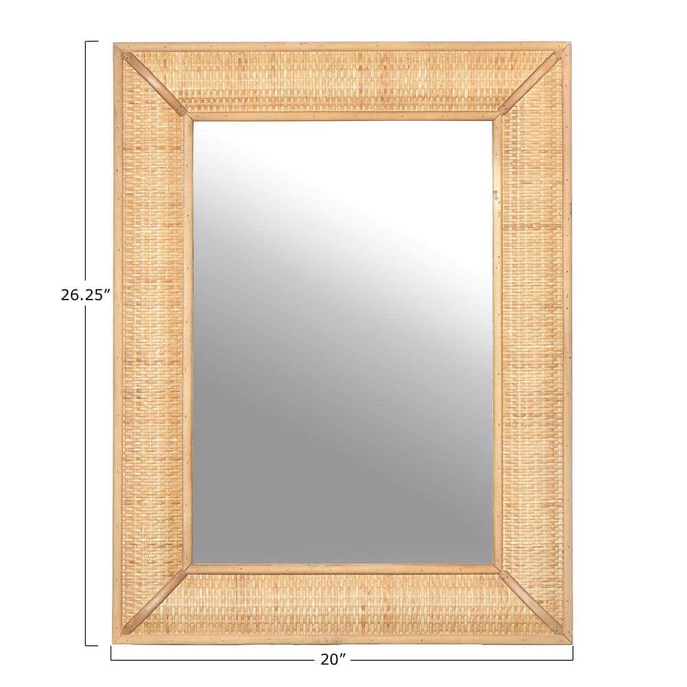 Bohemian Coastal Charm Wood and Rattan Rectangular Wall Mirror
