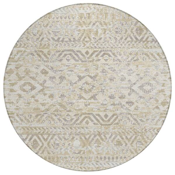 Chantille Machine Washable Indoor/Outdoor Abstract ACN3161 Ivory 8 ft. x 8 ft. Round Rug