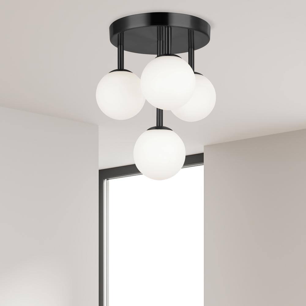Megallan Matte Black and Opal Glass Globe LED Flush Mount