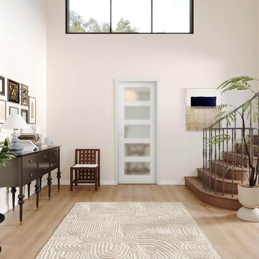 White 32'' x 80'' 5-Panel Frosted Glass Pine Interior Door Slab