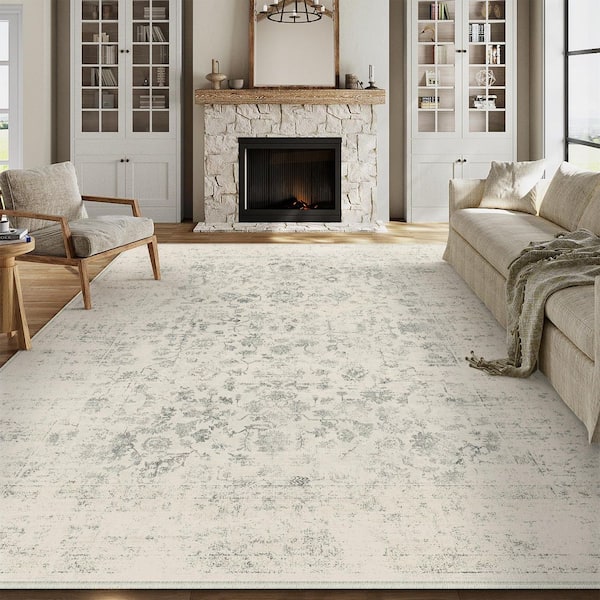 Backyard Garden Gray 8 ft. x 10 ft. Vintage Distressed Washable Area Rug