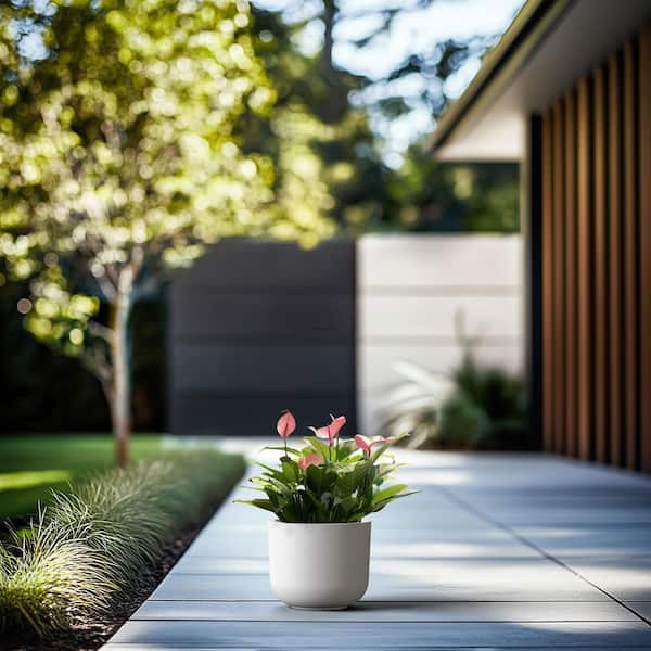 9.5 in. Small Crisp White Concrete Round Planter / Pot with Drainage Holes