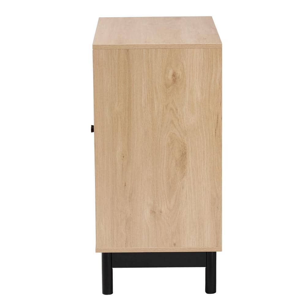 Light Brown and Black Woven Rope Accent Cabinet