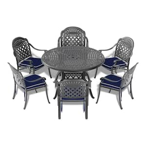 7-Piece Set Of Cast Aluminum Patio Outdoor Dining Set with Random Colors Cushions and Black Frame