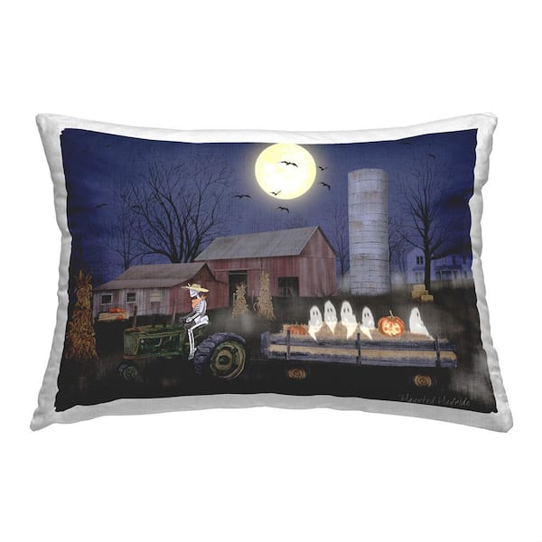 Stupell Industries Ghost Farmer Scene Blue Print Polyester 14in. X 20in. Throw Pillow
