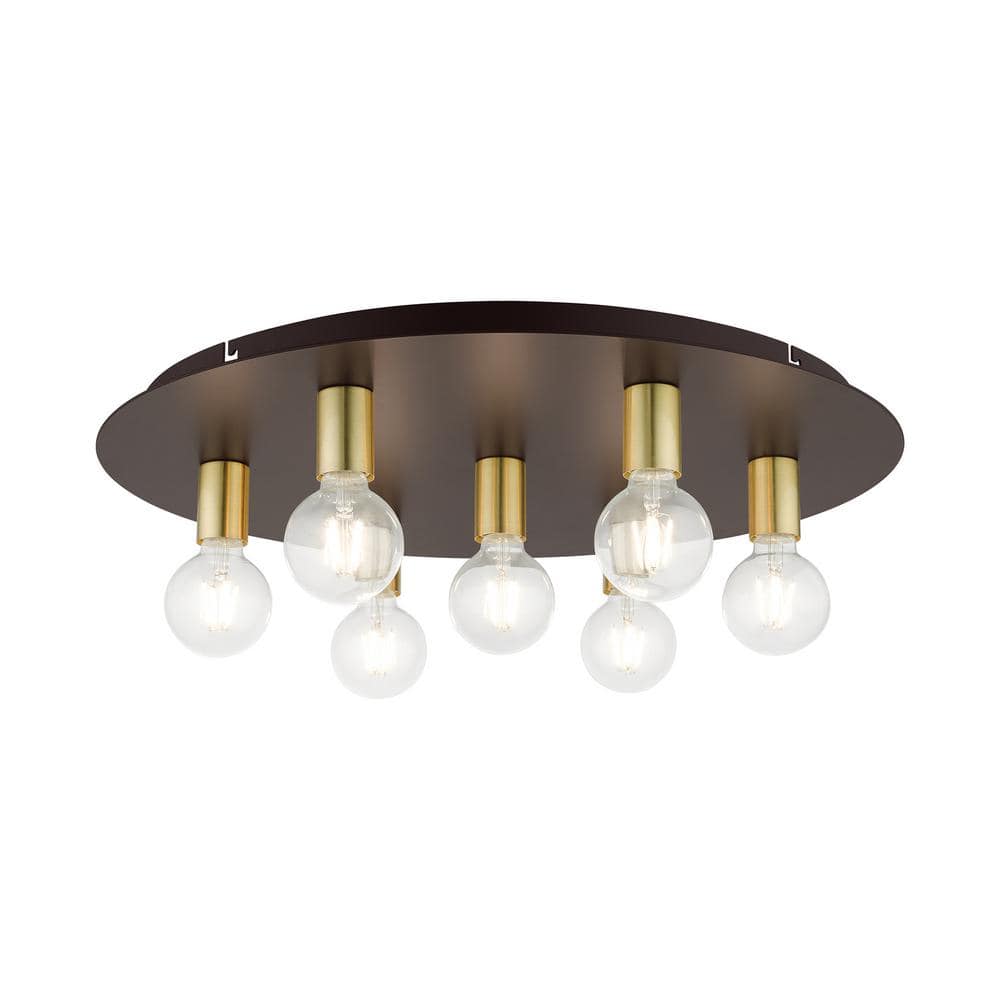 Hillview Transitional Bronze & Satin Brass 7-Light Flush Mount
