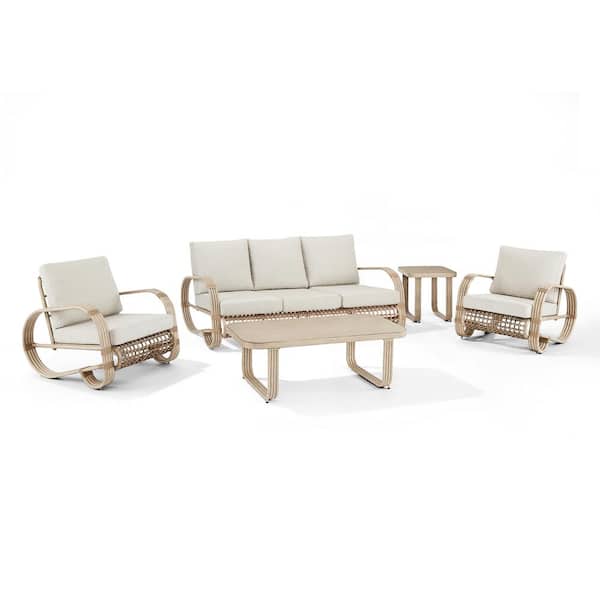 ULAX FURNITURE 5-Piece Aluminum Patio Conversation Chairs Set with Club Chairs, Conversation Sofa and Tables