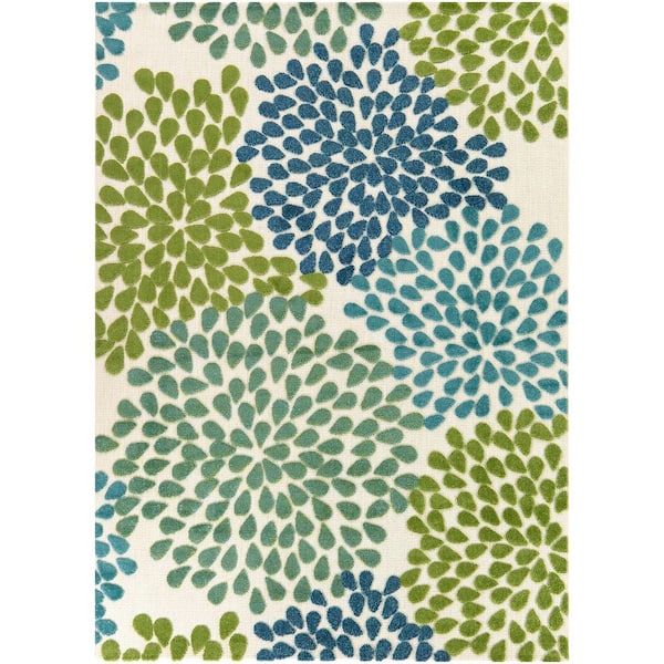 Hampton Bay Park Pointe Green 9 ft. x 12 ft. Color Burst Indoor/Outdoor Area Rug