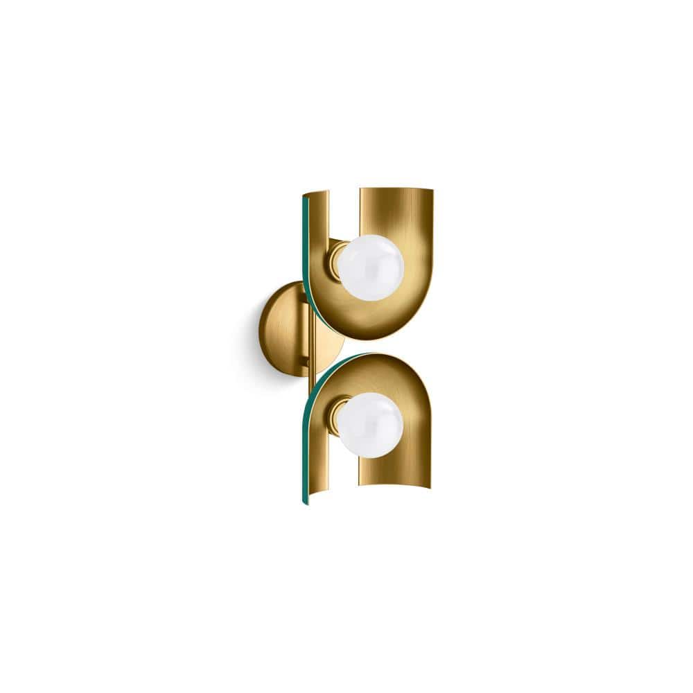 Jade and Brass Modern Two-Light Sconce