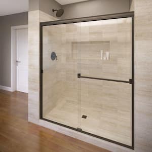 Classic 47 in. x 70 in. Semi-Frameless Sliding Shower Door in Oil Rubbed Bronze with Clear Glass