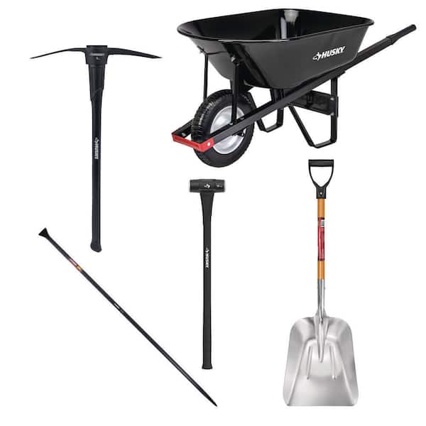 San Angelo Bar, 28 in. D-Grip Scoop Shovel, 5 lb. Pick Mattock, 6 cu ft Wheelbarrow, 10 lb. Sledgehammer Combo
