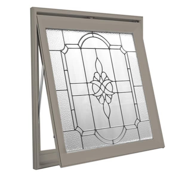 Hy-Lite 27.25 in. x 27.25 in. Decorative Glass Victorian PE Nickel Caming Driftwood Awning Vinyl Window