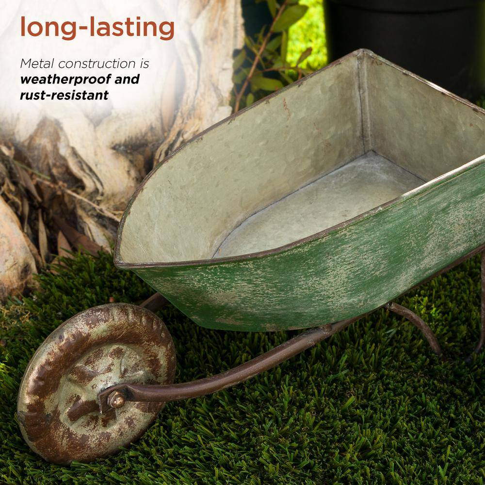 Set of 2 Green Rustic Iron Wheelbarrow Planters