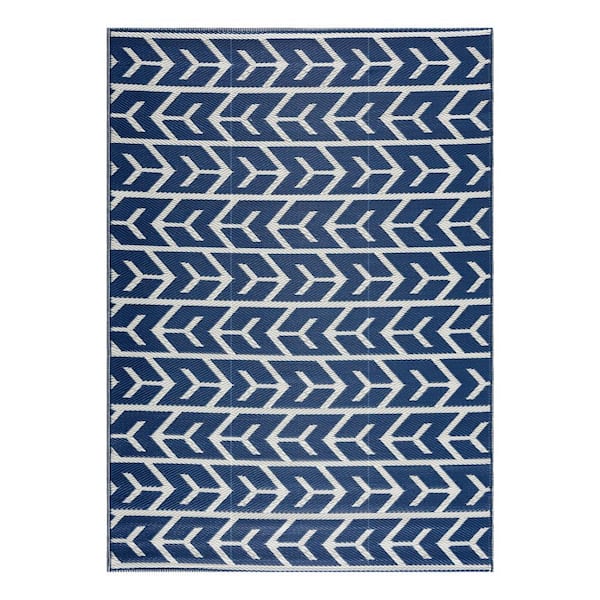 Amsterdam Navy and Creme 8 ft. x 10 ft. Folded Reversible Recycled Plastic Indoor/Outdoor Area Rug-Floor Mat