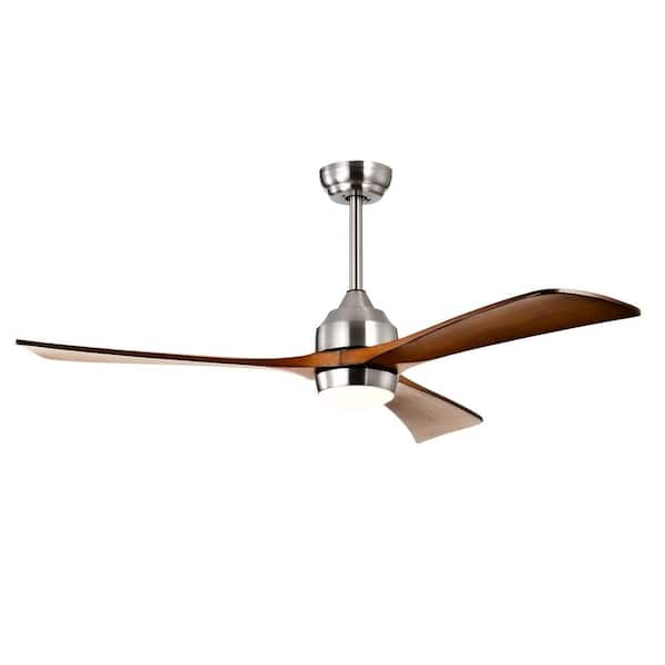 52 in. Nickel Solid Wood Blades Ceiling Fan with Lights Remote Control Quiet DC Motor 3 Blade Ceiling Fans 6 Speed Level