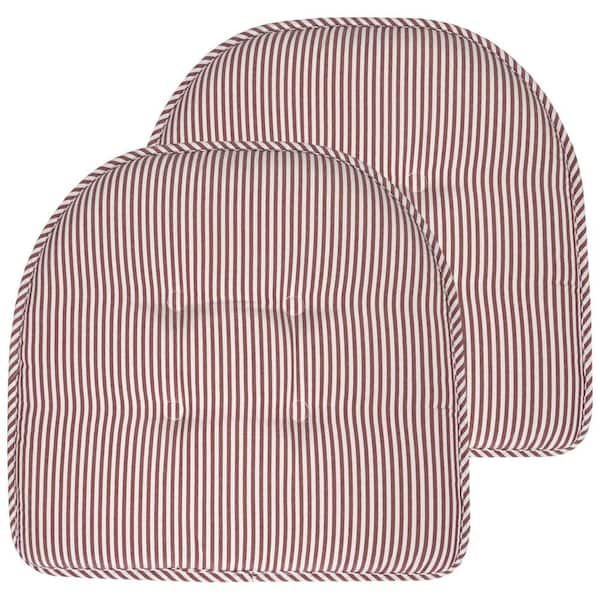 Sweet Home Collection Taupe, Pinstripe Memory Foam U-Shaped 17 in. x 16 in. Non-Slip Indoor/Outdoor Chair Seat Cushion (2-Pack)