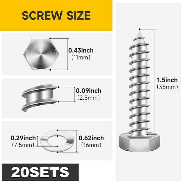 1/4 in. x 1-1/2 in. Stainless Steel Hex Drive Hex Head Lag Screws (20-Pack)