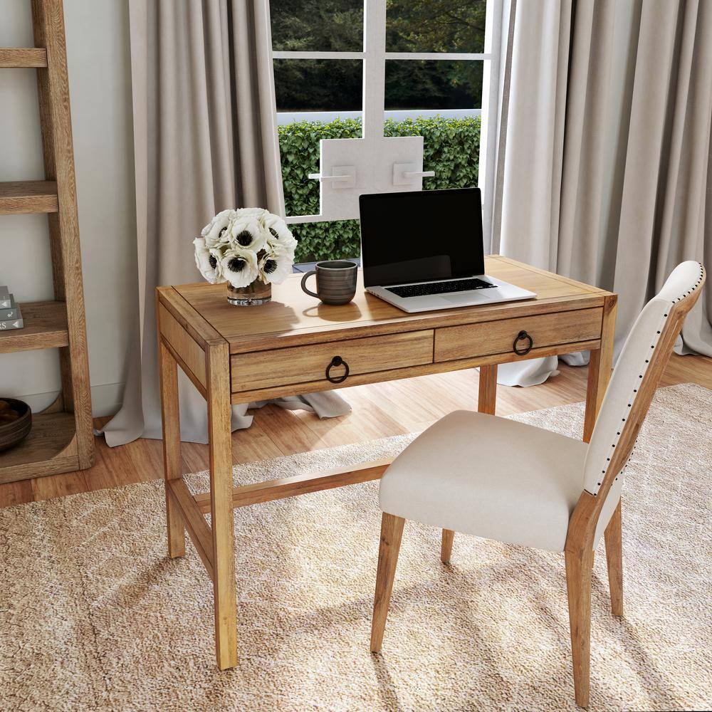 Elin 116'' Natural Wood Writing Desk with Drawers