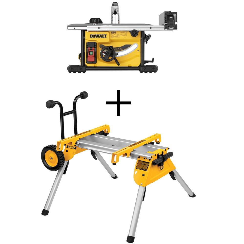 DEWALT 15 Amp Corded 8-1/4 in. Compact Jobsite Table Saw and Heavy-Duty Rolling Table Saw Stand -  DWE7485W7440