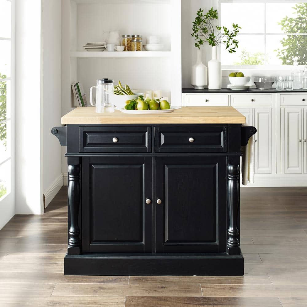 Black Hardwood Butcher Block Top Kitchen Island