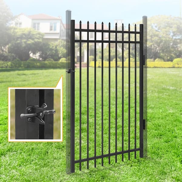 4 ft. x 6 ft. Pointed Pinnacle Anti-Rust Metal Fence Gate, Decorative Garden Gate (Single set)