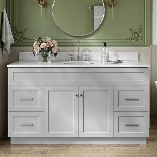 61 in. W x 22 in. D x 0.75 in. H Quartz Vanity Top in Earth Gray with White Basin 61 in. W x 22 in. D x 0.75 in. H Quartz Vanity Top in Earth Gray with White Basin