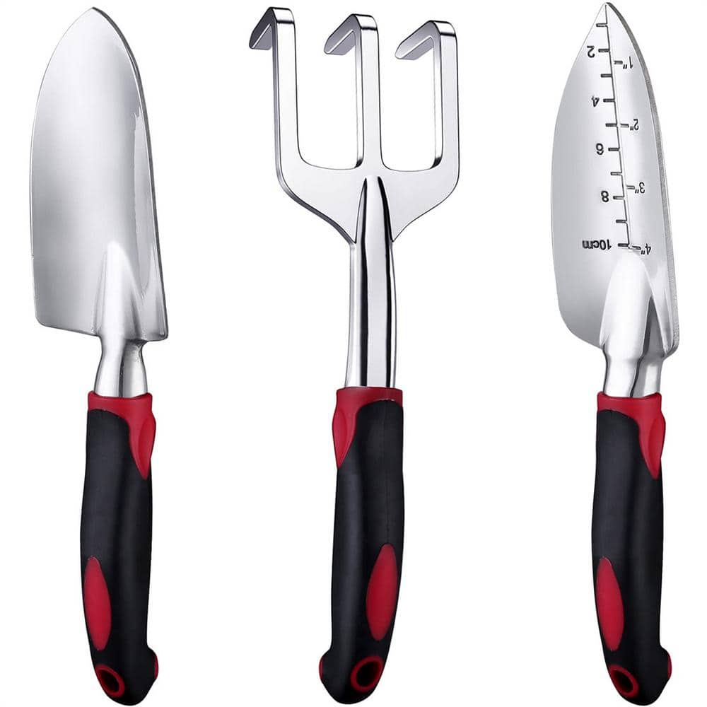 3-Piece Garden Tool Set Gardening Hand Tools Kit in Wine Red