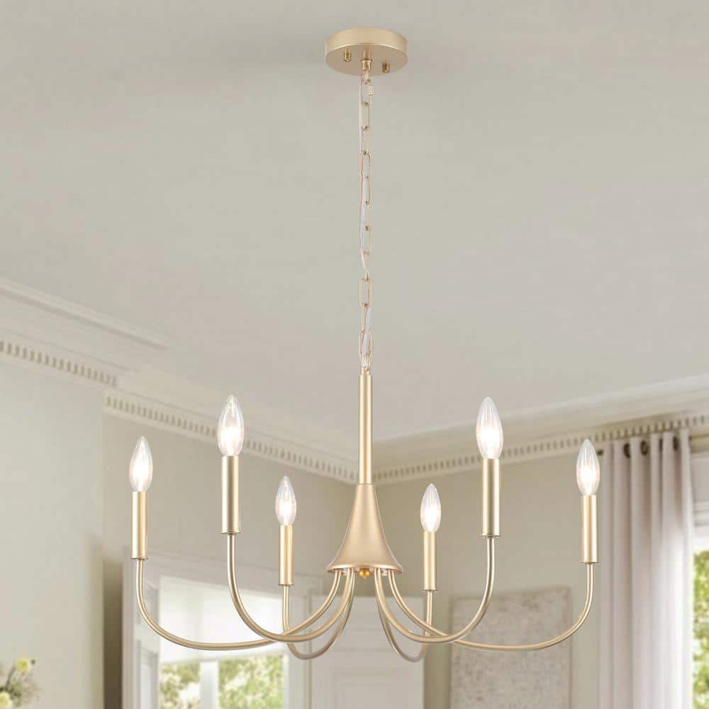 ZJVAIVE 6-Light Gold Modern Hanging Linear Candlestick Chandelier