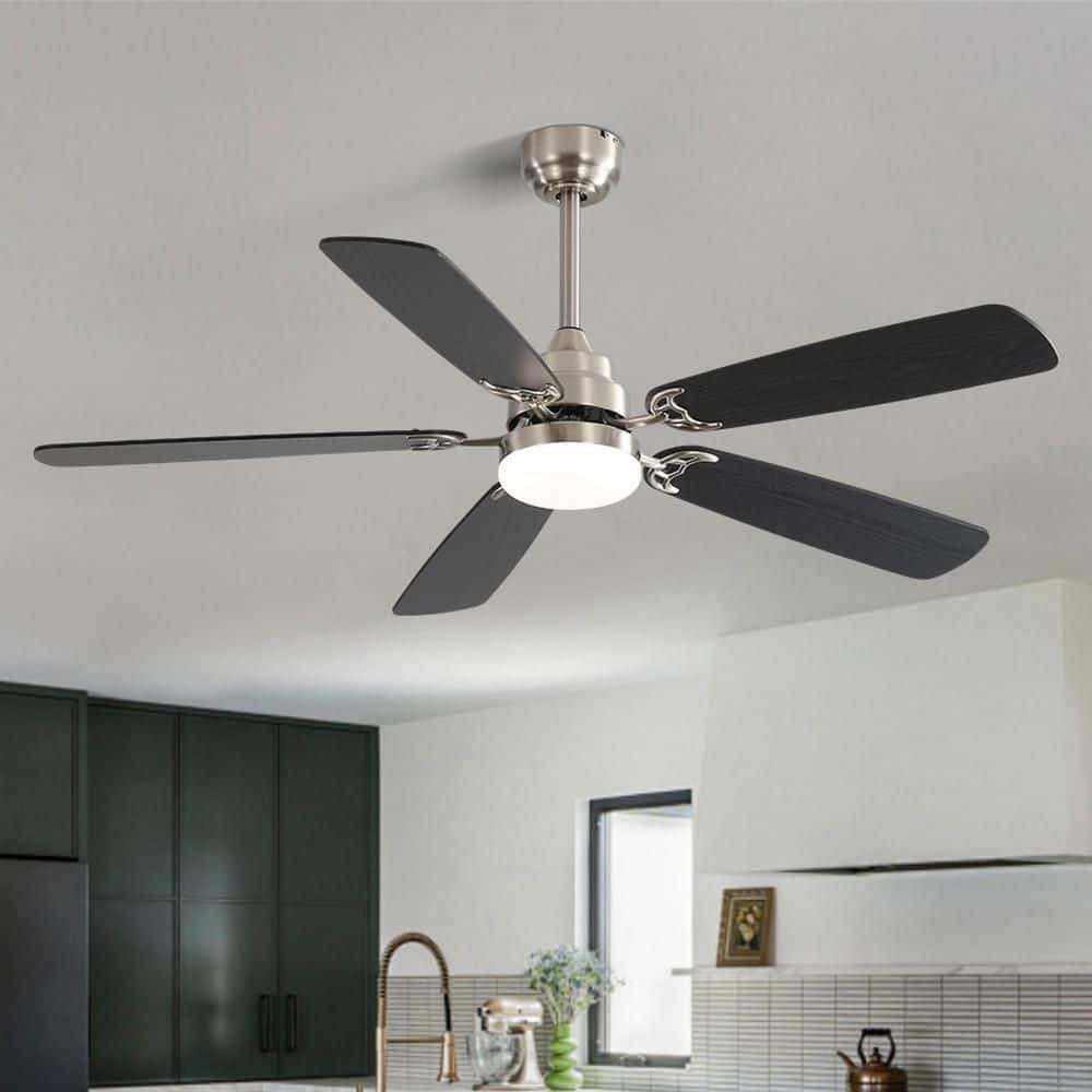 52 in. Integrated LED Indoor Downrod Mount Brushed Nickel/Gray Oak Standard Ceiling Fan with Light and Remote DC Motor price history on PriceWatchPro