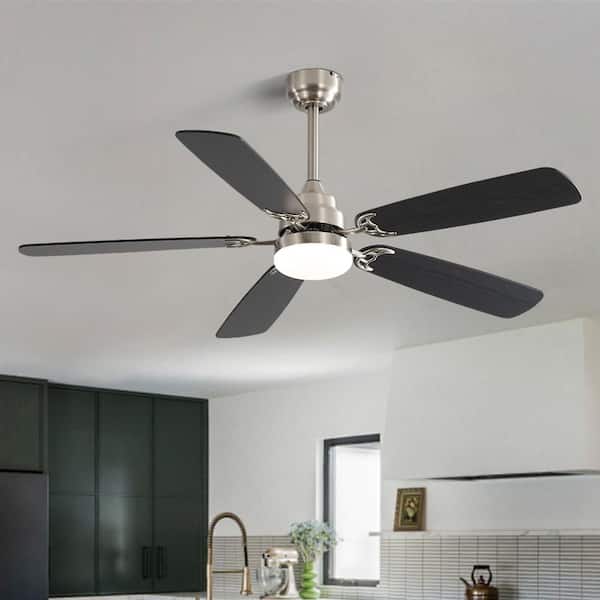 MODERN HABITAT 52 in. Integrated LED Indoor Downrod Mount Brushed Nickel/Gray Oak Standard Ceiling Fan with Light and Remote DC Motor
