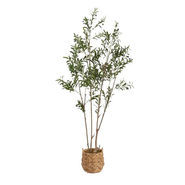 Oliveira 7 ft. Artificial Olive Tree Tree in Natural Natural Material Pot