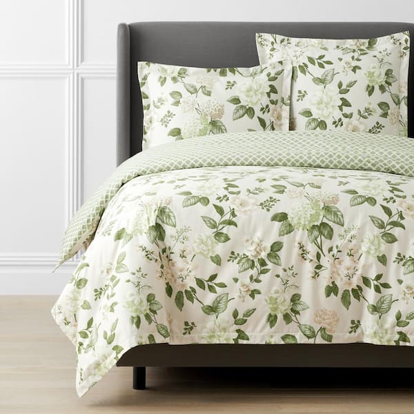 The Company Store Legends Hotel Green Multi Blooming Flowers King Wrinkle-Free Sateen Duvet Cover