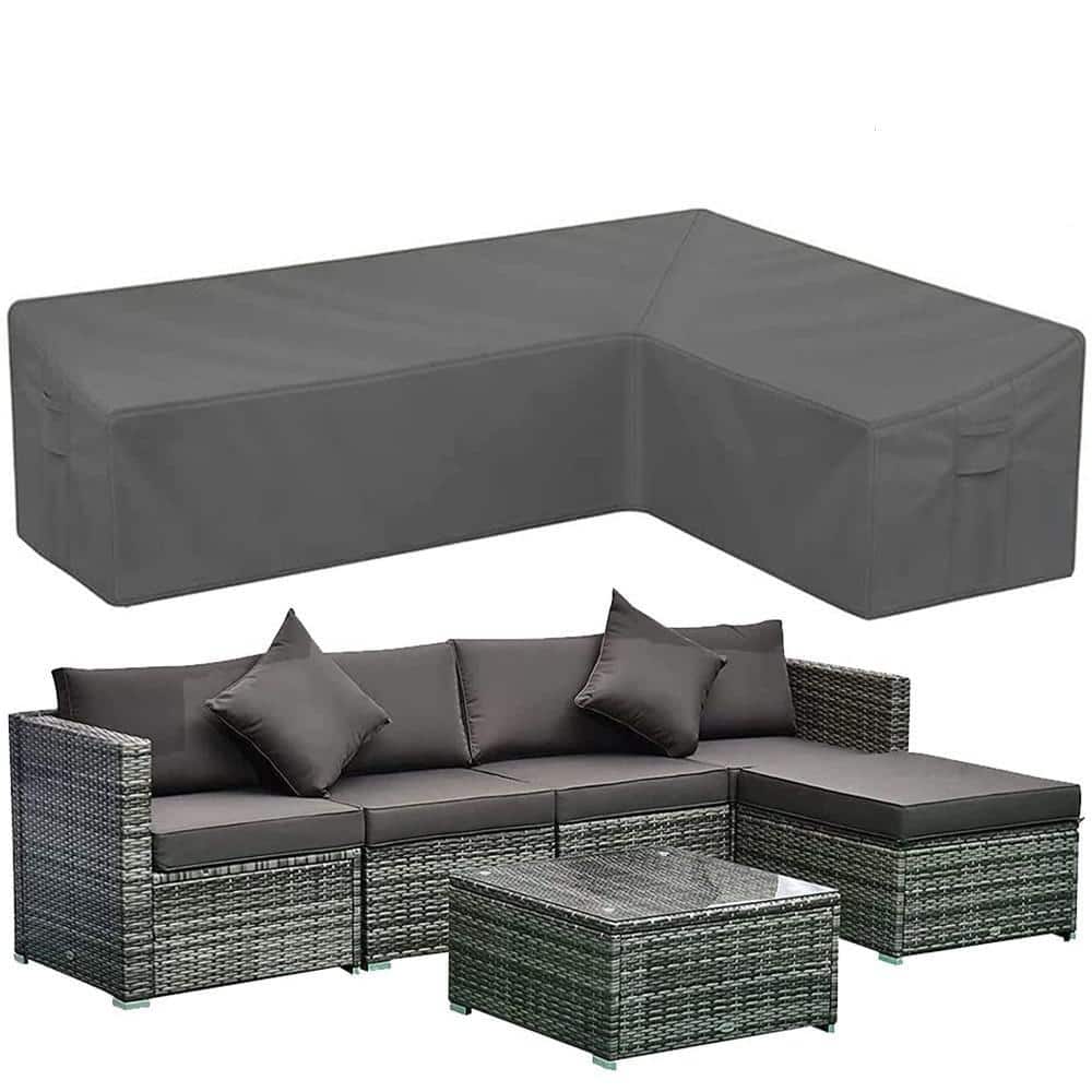 Gray Waterproof Patio Furniture Cover Patio Right L-Shaped Sofa Cover