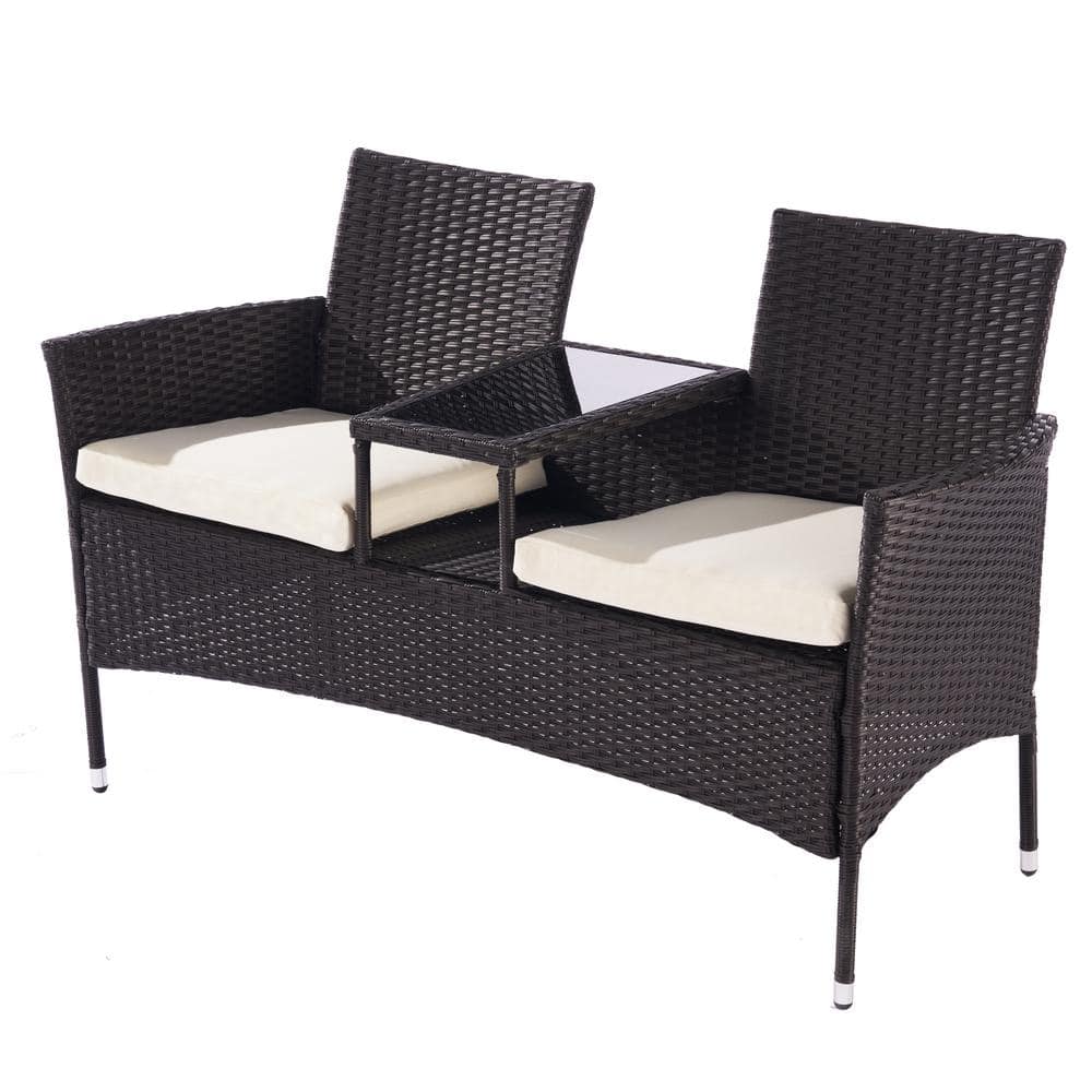 1 of Pieces Wicker Outdoor Patio Conversation Set Loveseat Sofa with Coffee