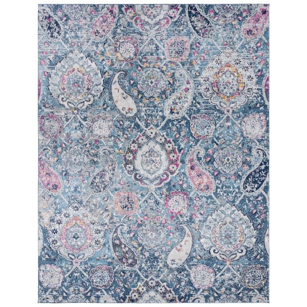 SAFAVIEH Madison Blue/Grey 10 ft. x 14 ft. Floral Geometric Paisley Area Rug
