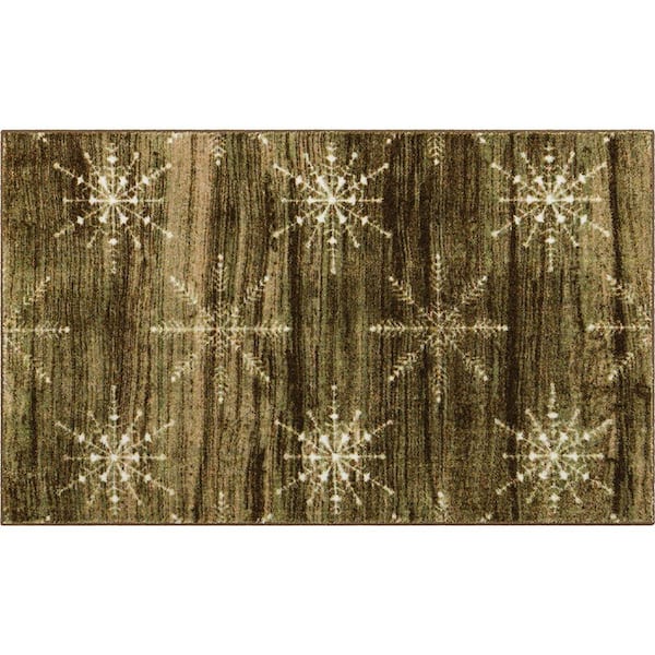 Mohawk Home Barnwood Snowflake Driftwood 2 ft. x 3 ft. 4 in. Machine Washable Holiday Area Rug