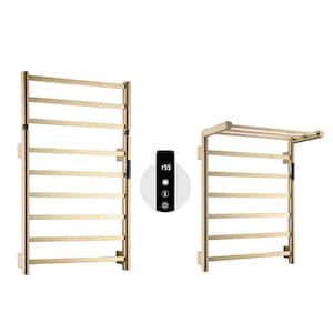 6-Bar Screw-In Plug-In and Hardwire Towel Warmer Brushed Gold Carbon Fiber Heating Technology Leakage Protection Design
