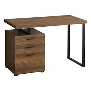 48 in. L Walnut Wood-Look Black Computer Desk 3-Storage Drawers Left Or Right Setup Floating Desktop
