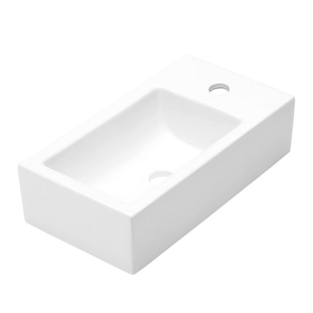18 in. Rectangular Wall Mounted Floating Bathroom Vessel Sink in White Ceramic Sinks, Pre-drilled hole price history on PriceWatchPro
