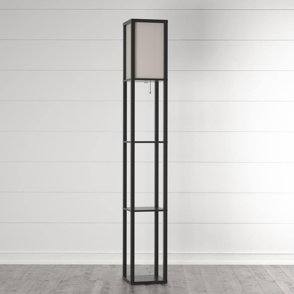 Titan 72" Black Column Floor Lamp with Storage Shelves