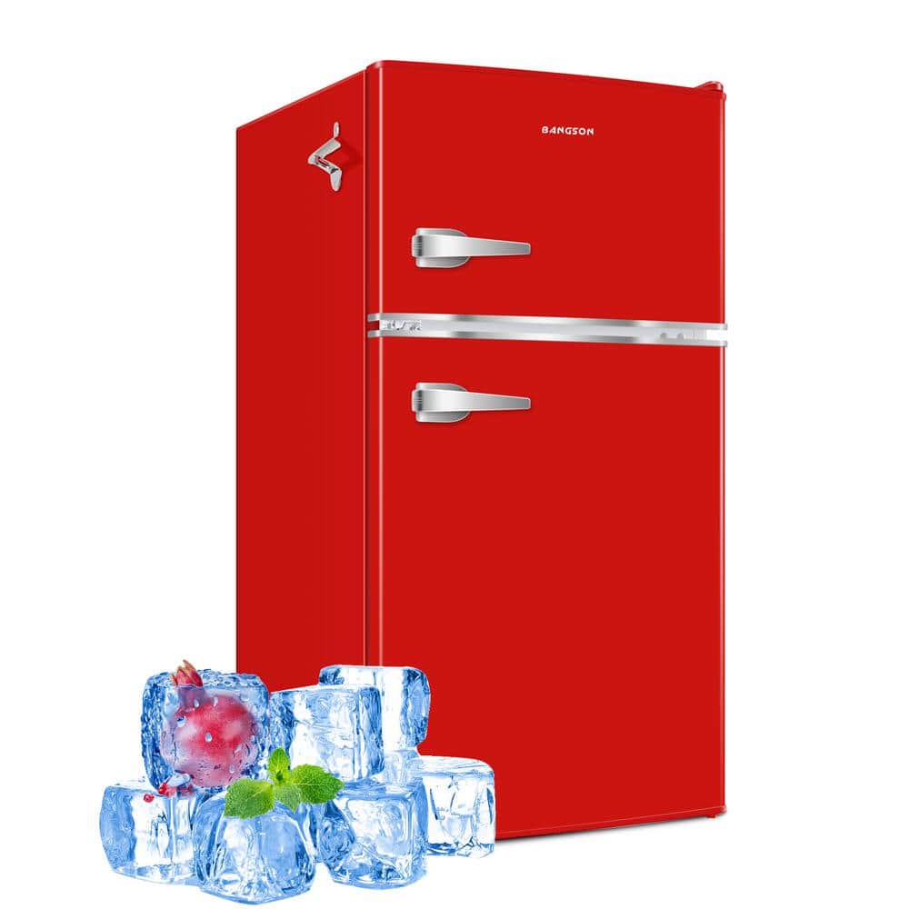 JEREMY CASS 19.68 in. 3.2 cu.ft. 2 Door Mini Refrigerator in Red with Freezer, Reversible Door
