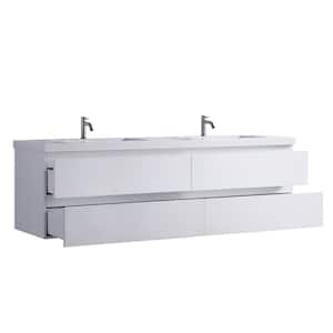 70.87 in. W x 19.7 in. D x 21.65 in. H Double Sink Floating Bath Vanity in White with White Ceramic Top