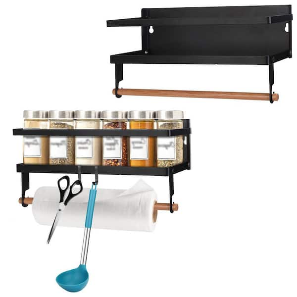 2-Piece Foldable Magnetic Spice Racks: With Paper Towel Holder Hooks, for Fridge/Oven/Microwave